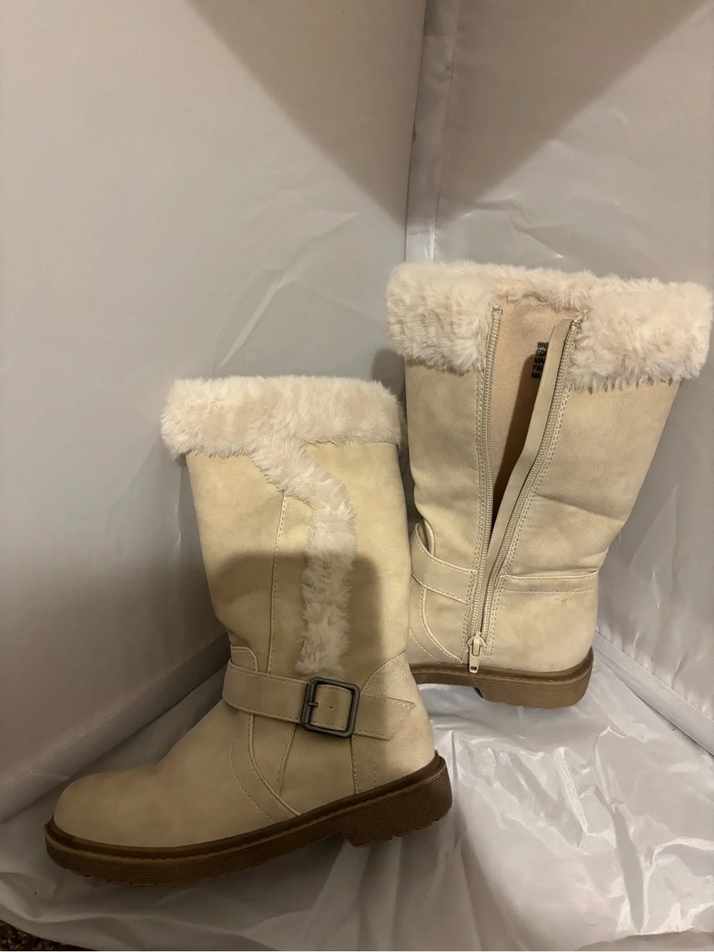 Kids Cream Faux-Shearling Winter Boots